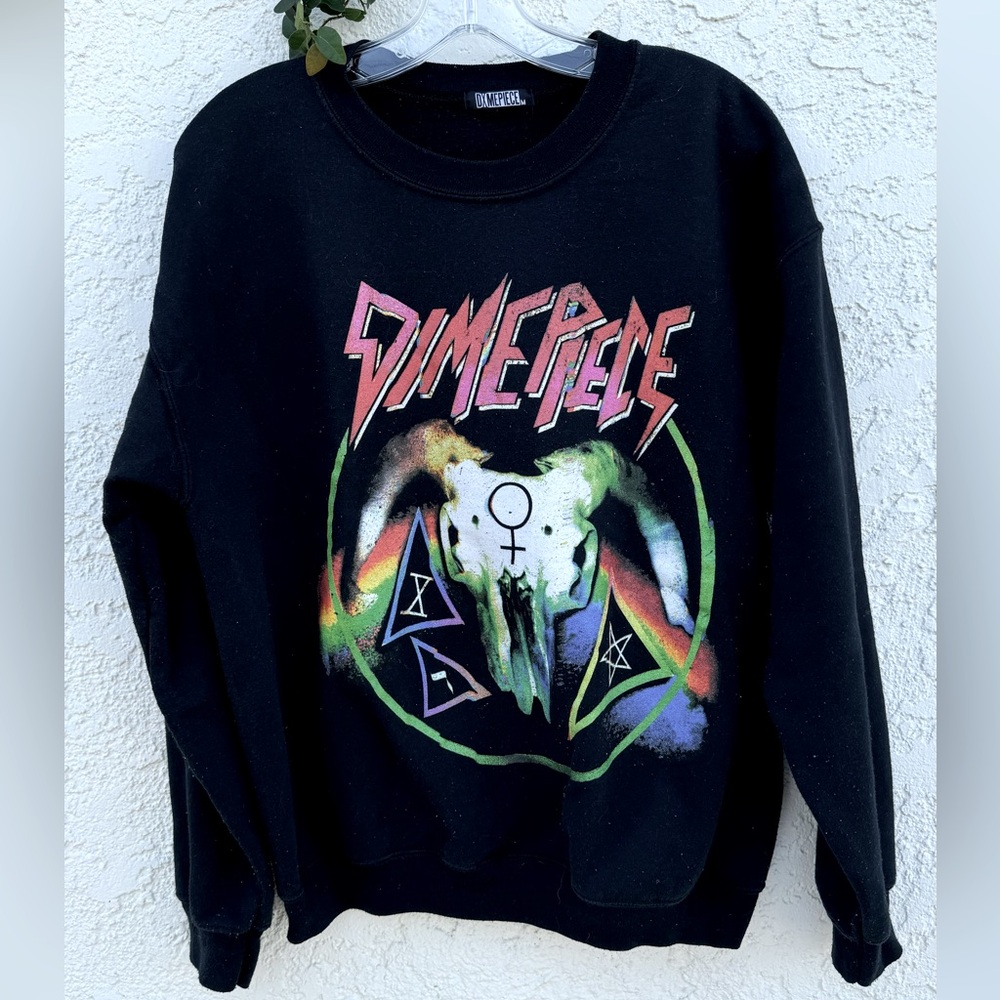 Vintage Dimepiece Graphic Sweatshirt with Skull and Symbol Print